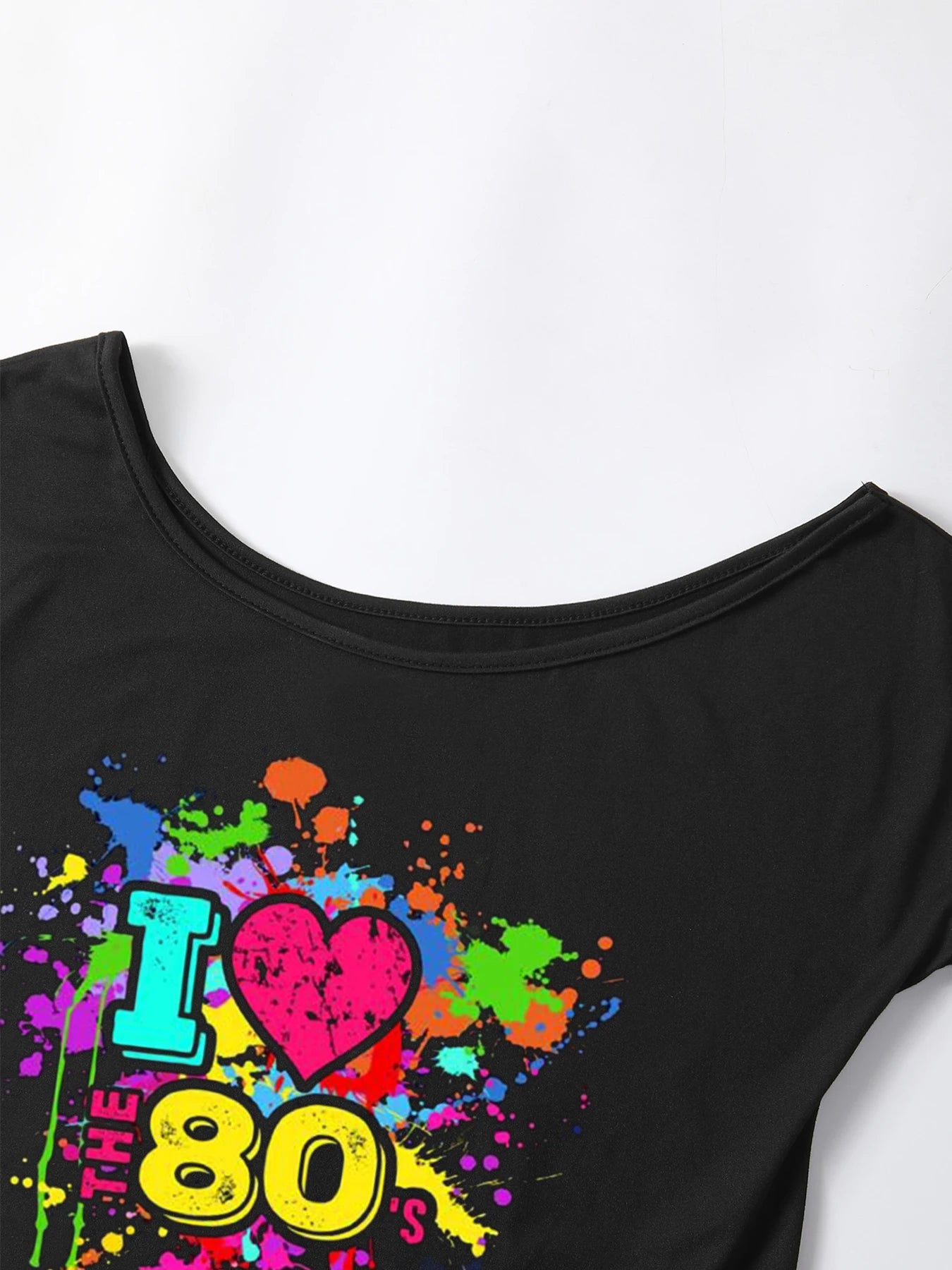 80s Costume Outfit for Woman Love off the Shoulder T Shirts Novelty Neon Top Clothes for Costume