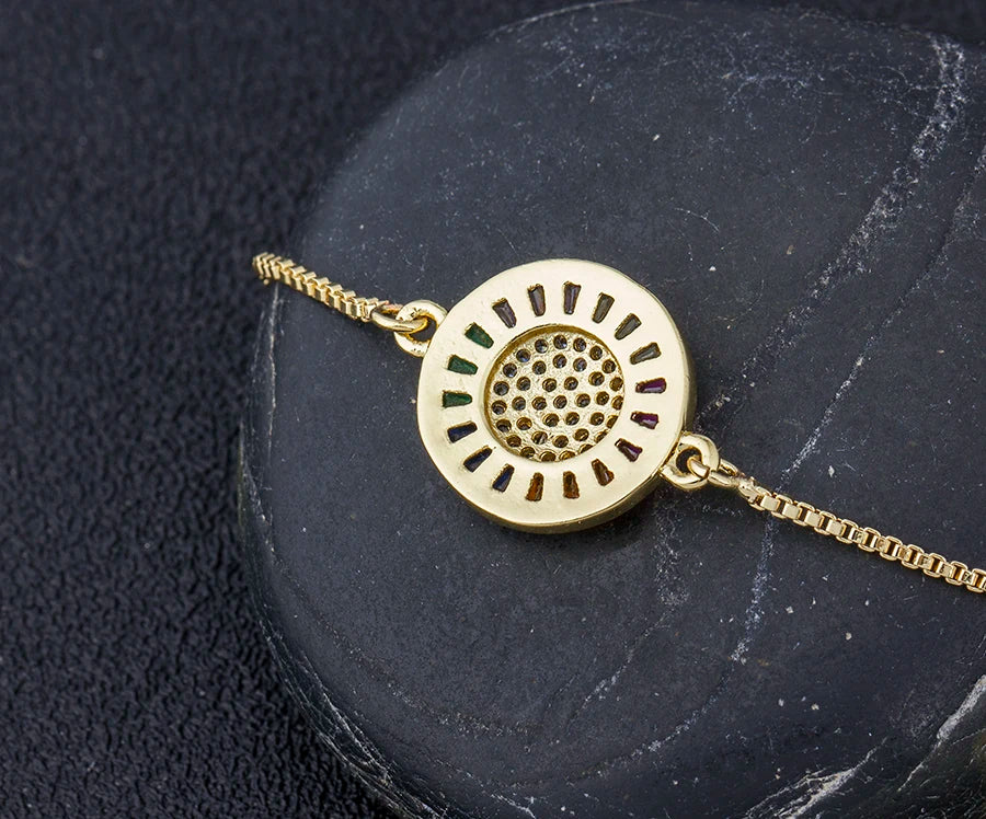 AIBEF Hot Sale Fashion Lovely Heart Rainbow Adjustable Bracelet Bangle Cubic Zircon Chain Bracelet Women Jewelry Birthday Gifts