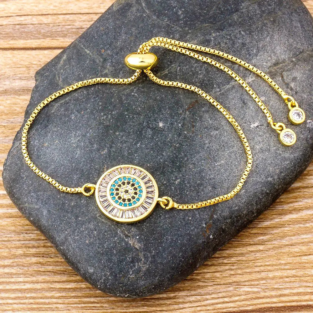 AIBEF Hot Sale Fashion Lovely Heart Rainbow Adjustable Bracelet Bangle Cubic Zircon Chain Bracelet Women Jewelry Birthday Gifts