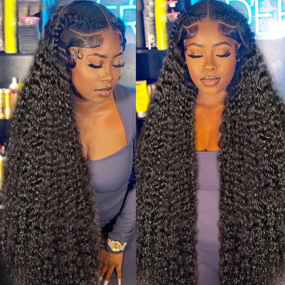 250 Density Invisible Strap 360 HD Full Lace Glueless Wig Deep Wave Frontal Wig Human Hair 30 Inch Water Wave Lace Front Wig