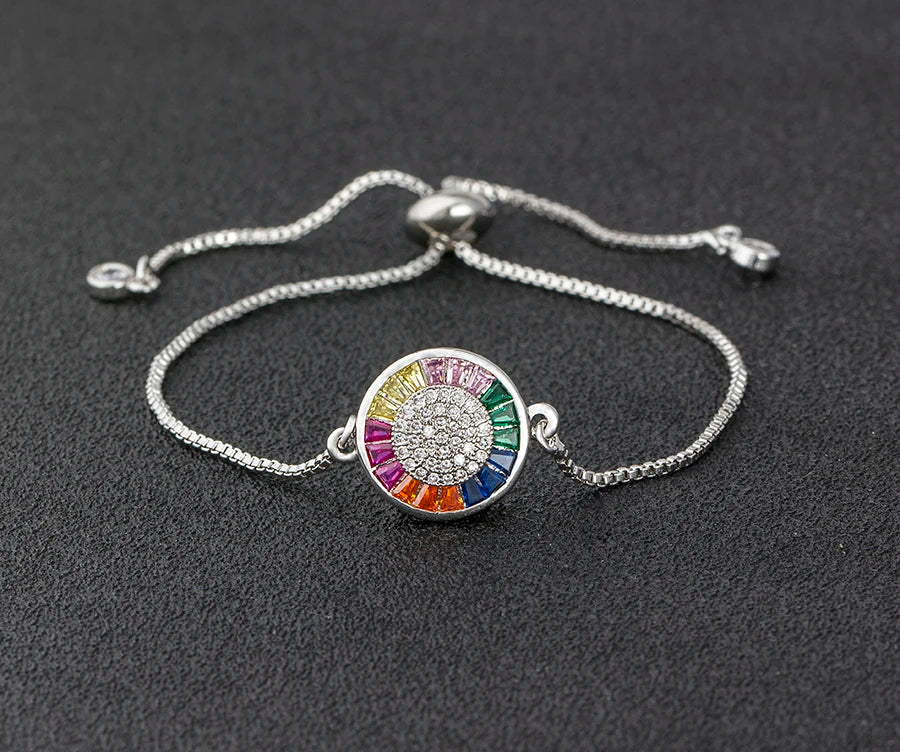 AIBEF Hot Sale Fashion Lovely Heart Rainbow Adjustable Bracelet Bangle Cubic Zircon Chain Bracelet Women Jewelry Birthday Gifts