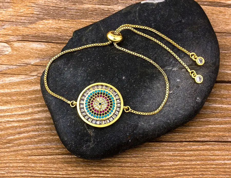 AIBEF Hot Sale Fashion Lovely Heart Rainbow Adjustable Bracelet Bangle Cubic Zircon Chain Bracelet Women Jewelry Birthday Gifts