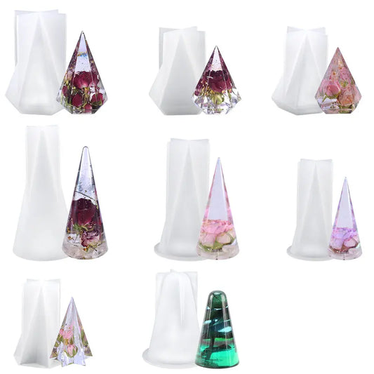 8Styles Ring Holder Cone Resin Molds Pyramid Silicone Mold for Resin Casting DIY Jewelry Ring Display Stand Candle Making Crafts