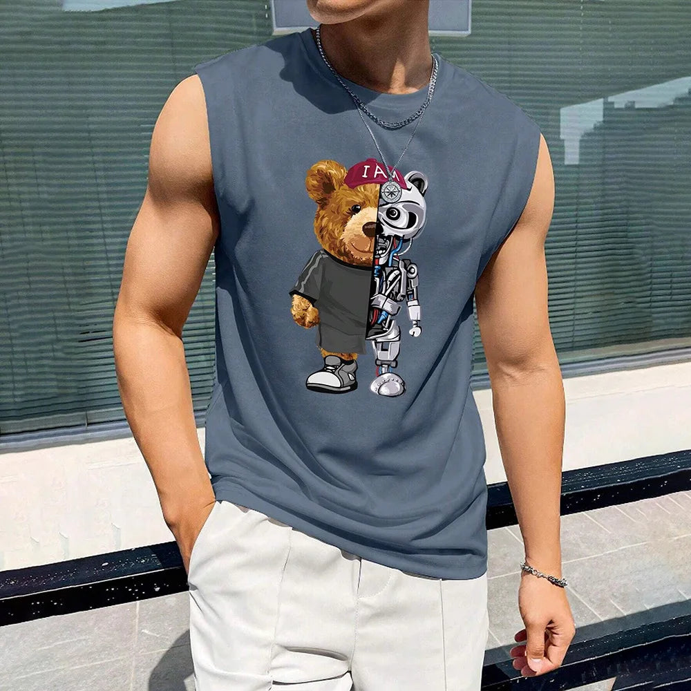 2024 New Funny Mask Men's Printed Men's Round Neck Vest Street Fashion Daily Sports Fitness Breathable Comfortable Vest Viralgem Store