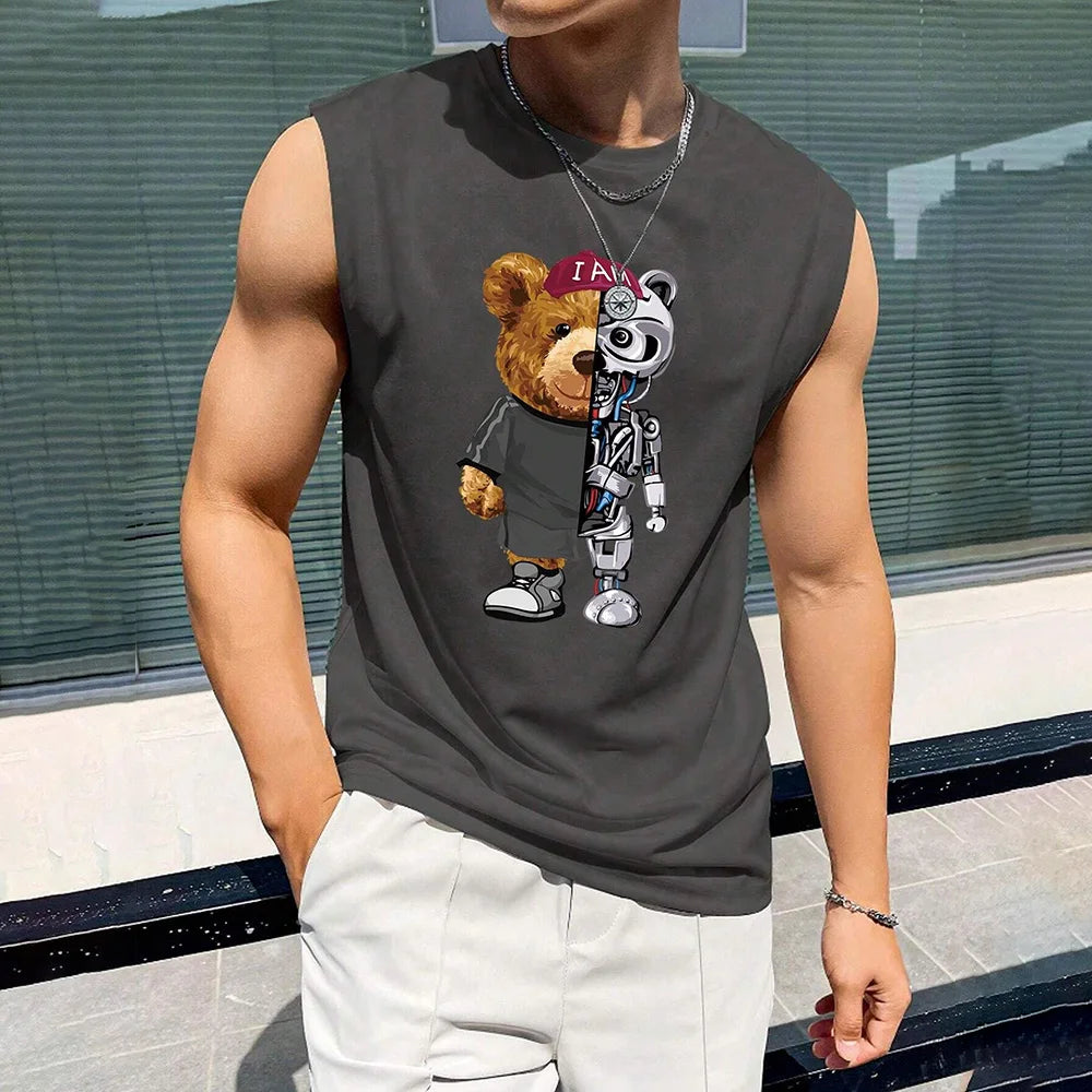 2024 New Funny Mask Men's Printed Men's Round Neck Vest Street Fashion Daily Sports Fitness Breathable Comfortable Vest Viralgem Store
