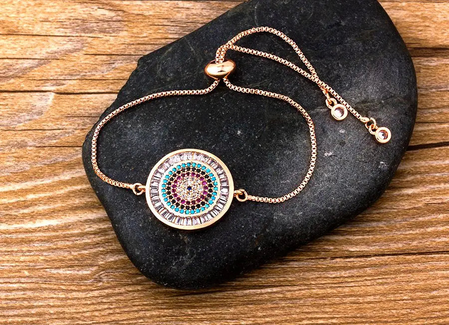 AIBEF Hot Sale Fashion Lovely Heart Rainbow Adjustable Bracelet Bangle Cubic Zircon Chain Bracelet Women Jewelry Birthday Gifts