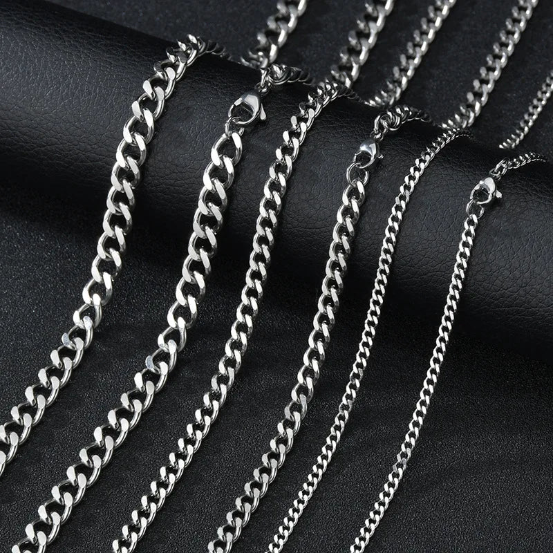 3mm Men's Cuban Chain Necklace Simple Stainless Steel Necklace Fashion Titanium Steel Jewelry Trend Accessories Gift Viralgem Store