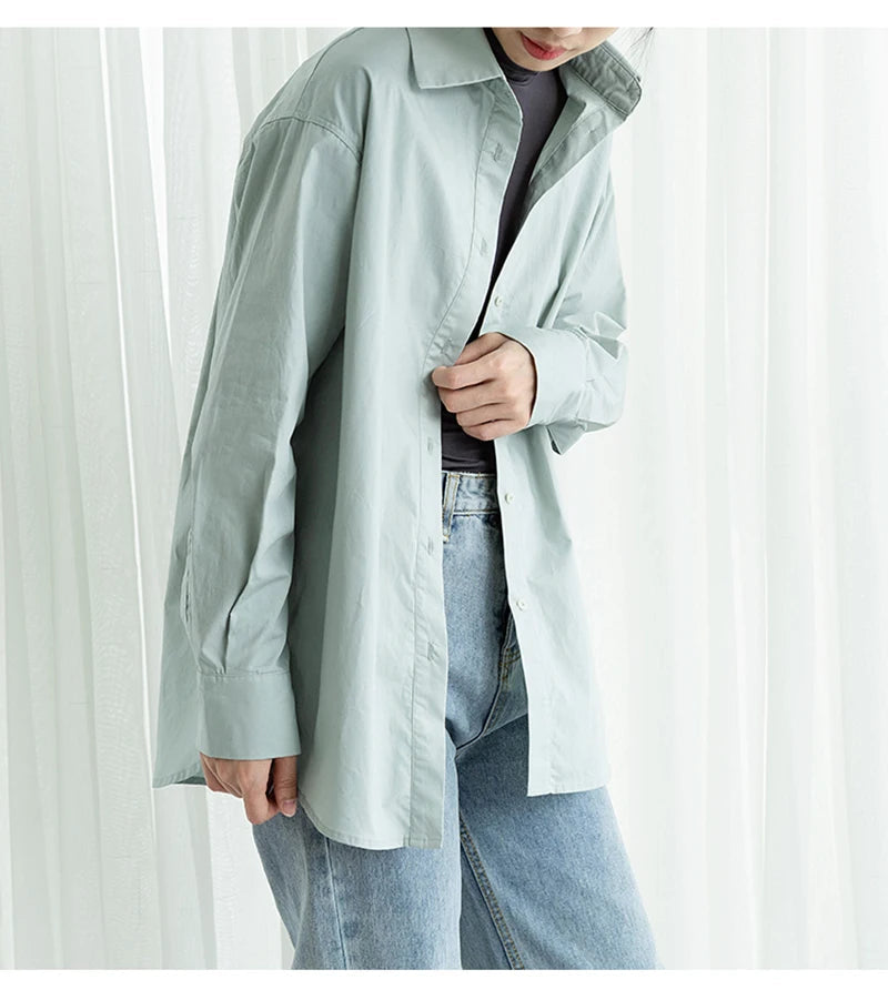100% Cotton Women's Shirt 2024 Autumn New Solid Color Button Turn-Down Collar Long-Sleeved Casual Loose Ladies OL Shirts Viralgem Store