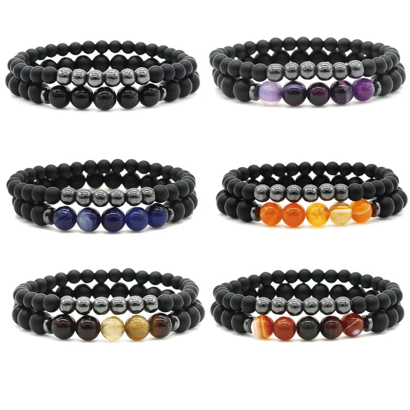Women Men 8mm Beaded Natural Stone Bracelet Couples Lover Agate Quartz Lava Tiger Eye Healing Energy Bangle Yoga Jewelry
