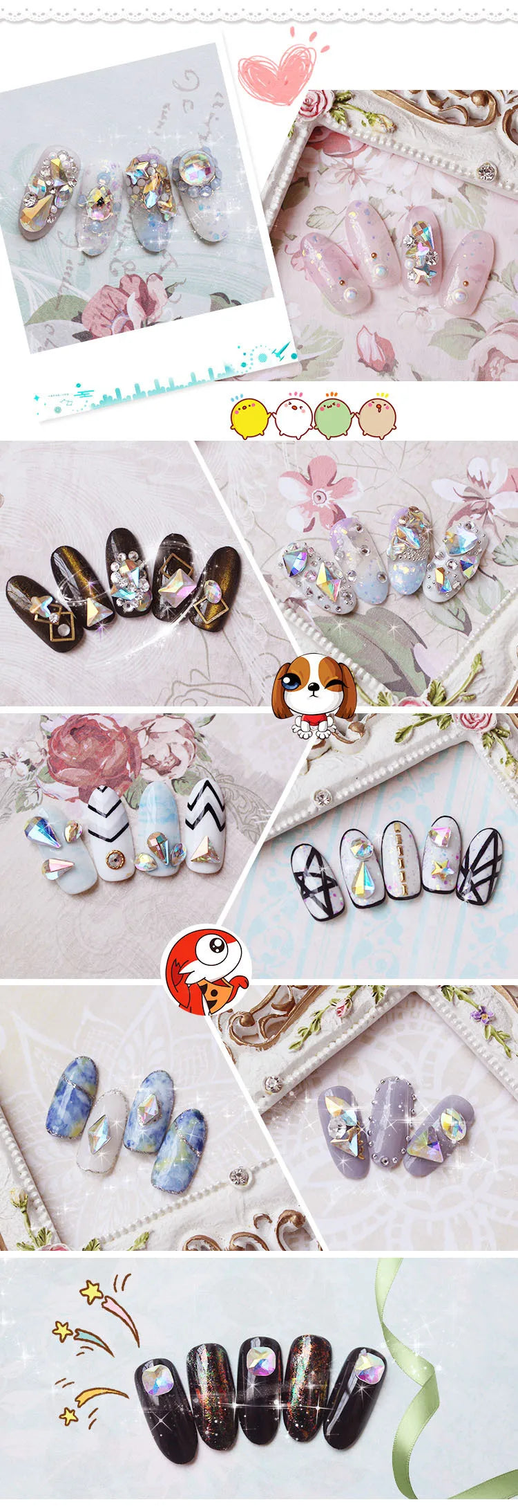 100pcs AB clear Rhinestone 4-10mm Nail Art Shape Top Crystal AB Czech Crystal Rhinestone Flatback Elongated Glass Stones ZZ15244