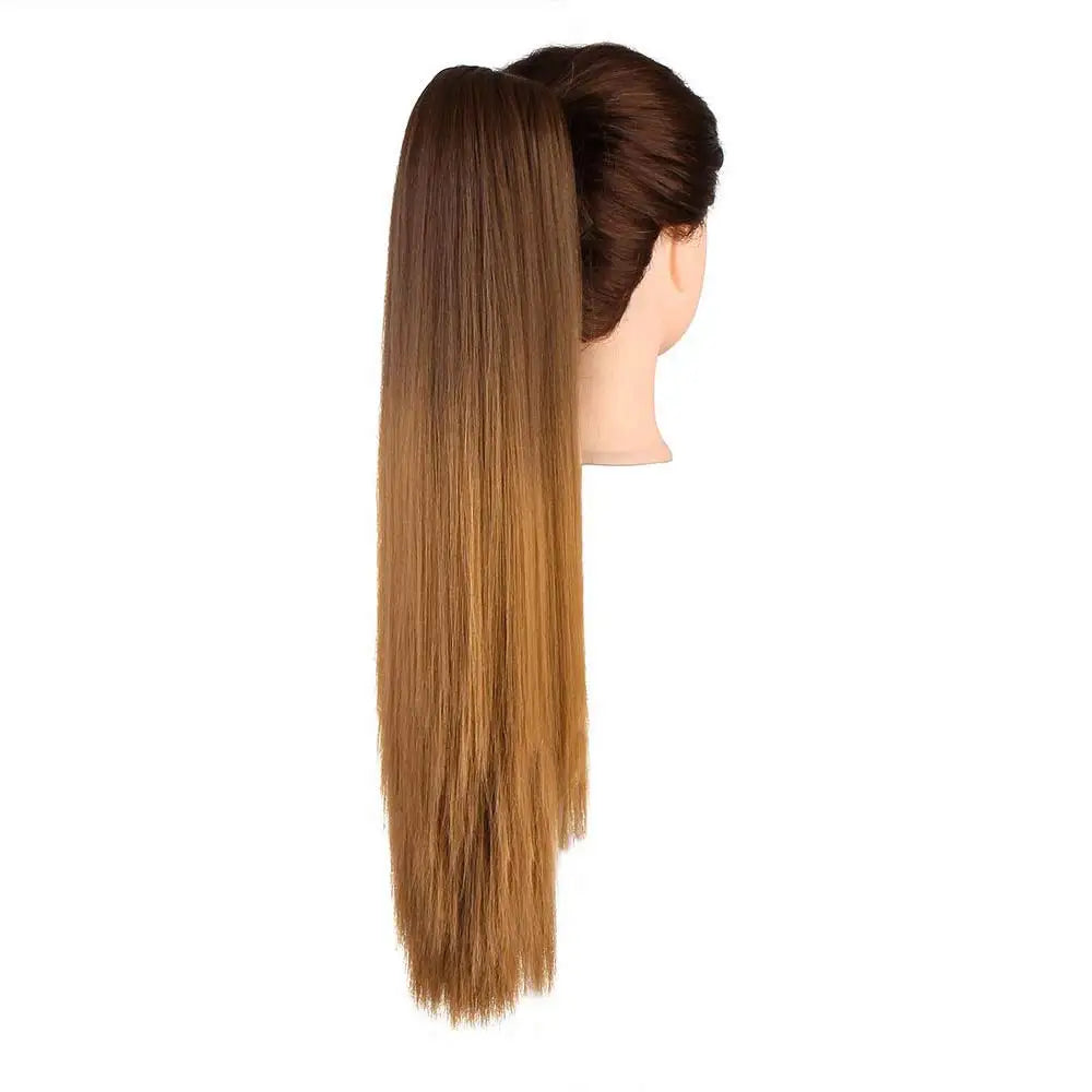 22" Synthetic Women Claw on Ponytail Clip in Hair Extensions Straight Style Pony Tail Hairpiece Ombre Brown Blonde Viralgem Store