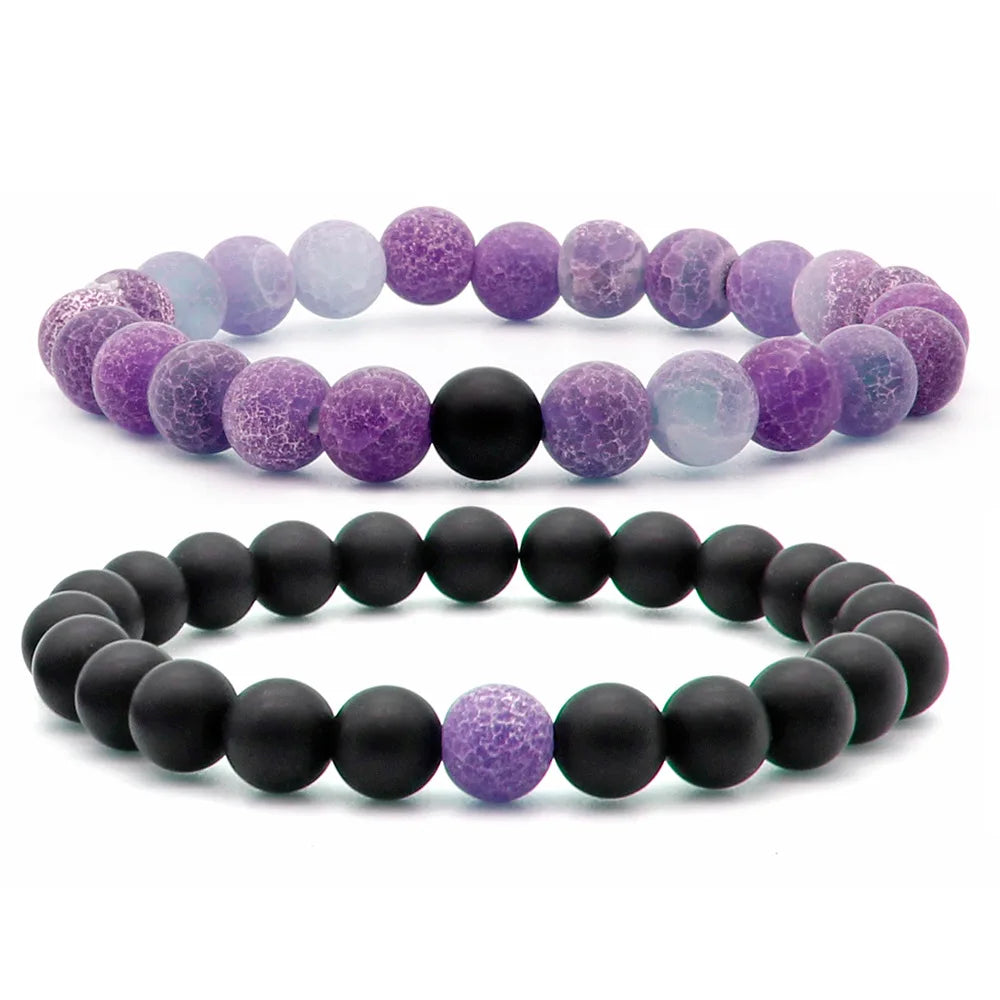 Women Men 8mm Beaded Natural Stone Bracelet Couples Lover Agate Quartz Lava Tiger Eye Healing Energy Bangle Yoga Jewelry