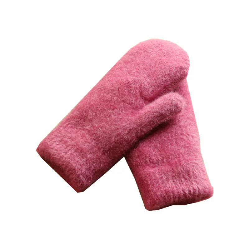 Women Winter Keep Warm Plus Cashmere Thicken Mink Fleece Solid Cute Lovely Outdoor Windproof Cycling Full Finger Mittens Gloves