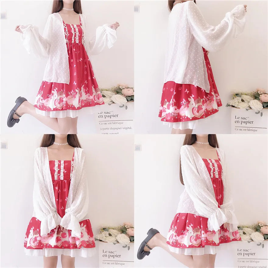 Sun-protective clothing sweet lolita coat lantern sleeve kawaii girl white victorian clothes tea party gothic lolita coat loli