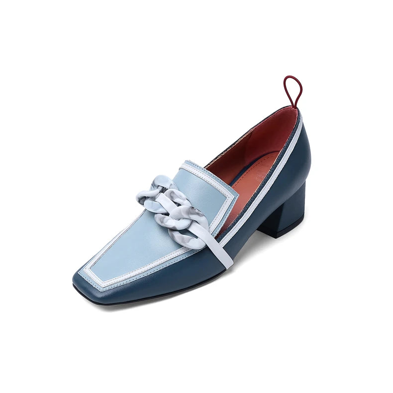 2020 Summer Women Chunky Pumps Thick High Heel Slip-On Waterproof Loafers Shoes Casual Vintage Square Toe Ladies Suit Shoes