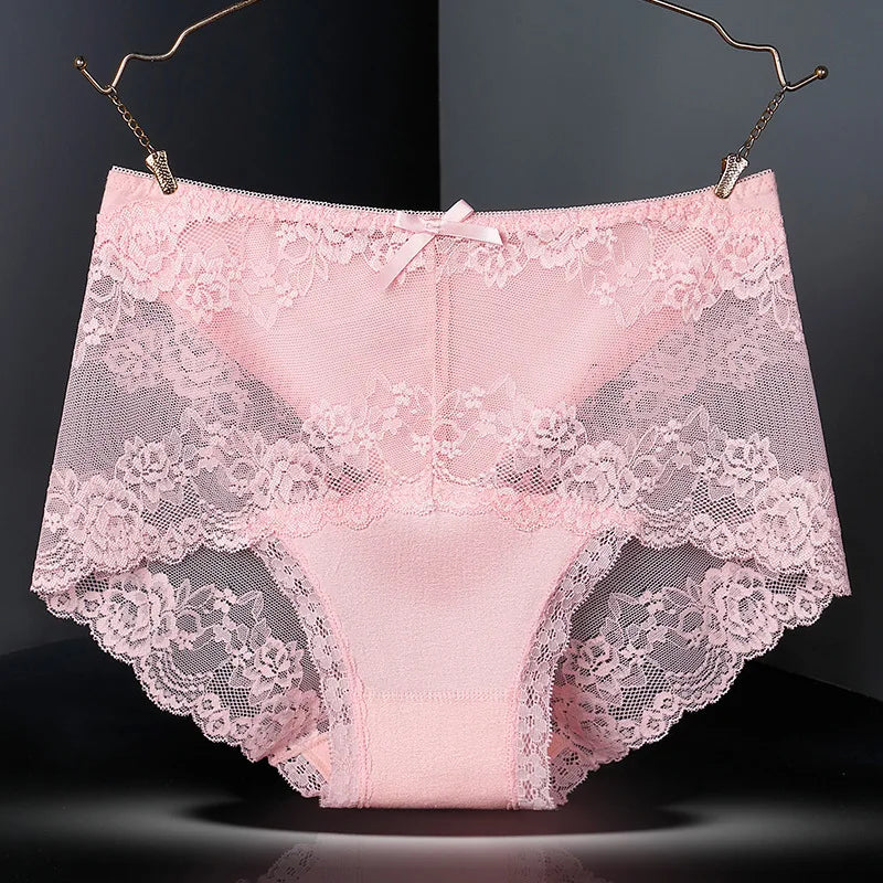 7Pcs Cotton Women's underwear lace transparent panties comfortable antibacterial plus size pants female sexy lingerie