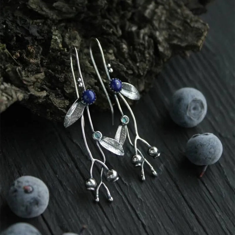 Woodland Earrings Witch Mushroom Elven Forest Leaf Earrings Nature Botanical Jewelry Silver Wire Wrapped