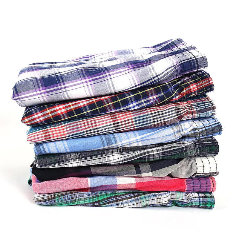 100% Cotton 4 Pcs Men's panties Underwear male Boxers Shorts Casual Sleep Underpants Plaid Loose Comfortable Homewear Striped Viralgem Store