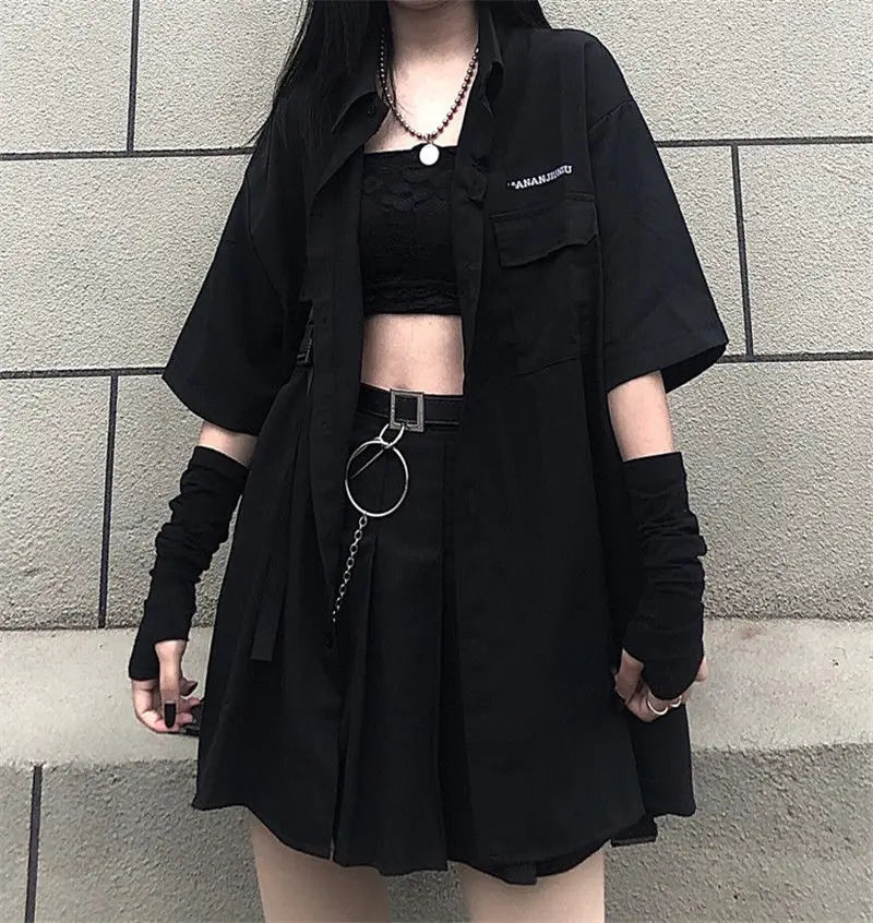 Y2K Gothic Shirt Set Skirt Women Emo Scene Harajuku Grunge Clothes Egirl Techwear Skirt BF Top Aesthetic Jupe Femme Mall Goth