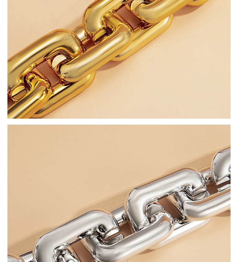 SRCOI Simple Punk CCB Chain Bracelet Exaggerated Geometric Square Twisted Thick Link Chain Bracelet Women Hip Hop Jewelry