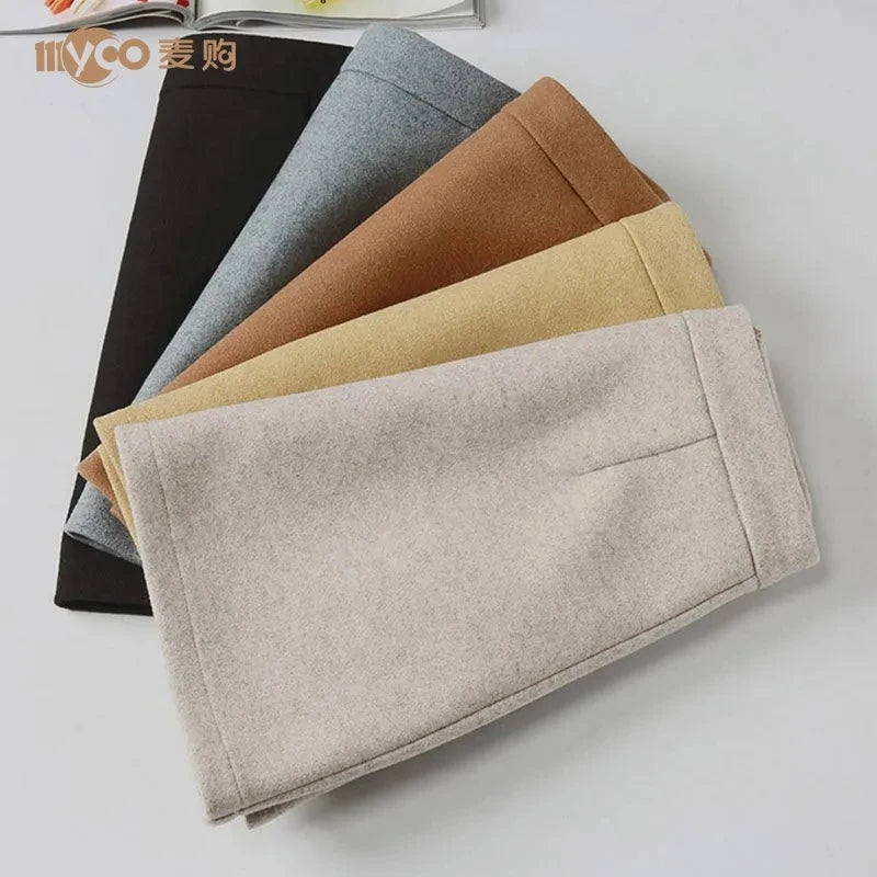 Woolen Skirt Women Winter Autumn Mini Skirts A Line Wrap Hip Korean Fashion A Line Harajuku Faldas Black Skirt