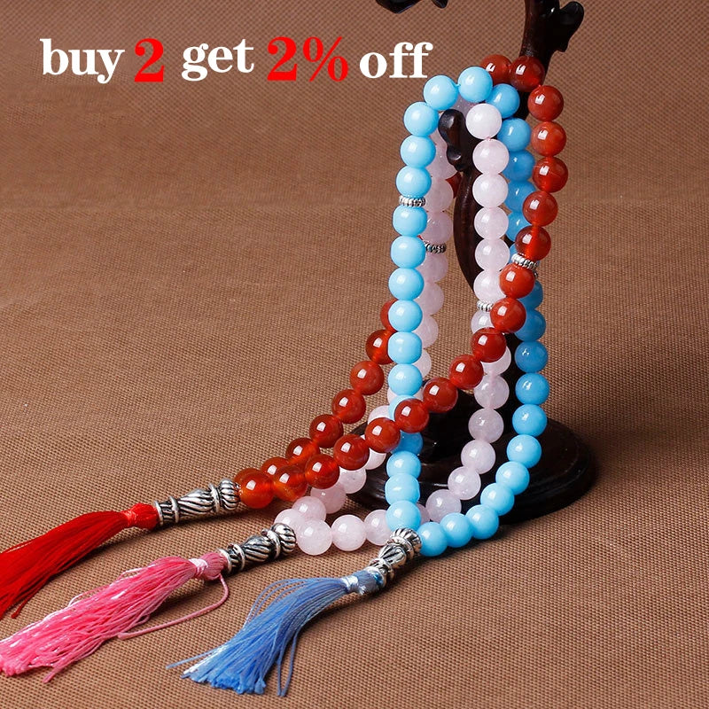 10mm Natural Round Beads Turquoises Tassel Pendant Quartz Stone Bead 33 Prayer Beads Islamic Muslim Tasbih For Women Men Viralgem Store