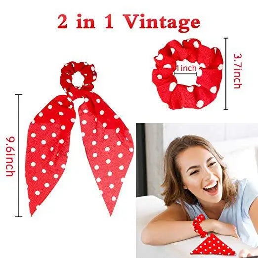 2020 Women Streamers Scrunchies Polka Dot Print Elastic Bow Hair Rope Girl Hair Ties Korean Sweet Hair Accessories Headwear Viralgem Store