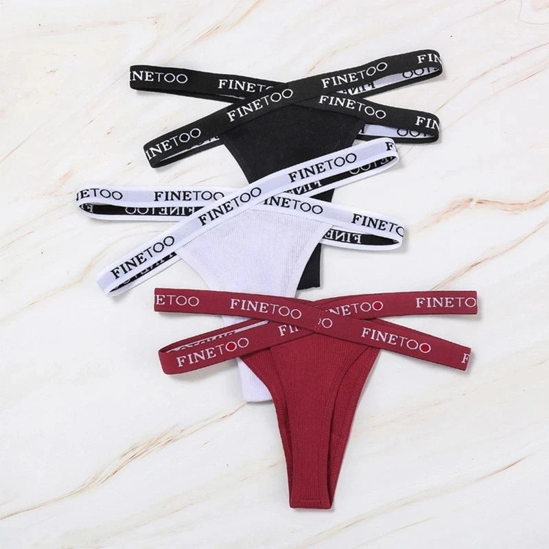 3PCS/Set Cross Strap G-String Cotton Panties Women Sexy High Waist Women's Panties FINETOO Letter Waisted Panty Lingerie M-XL