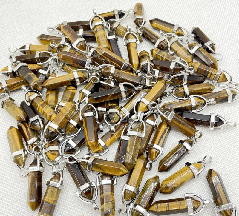 Wholesale Natural Gem Stone Quartz Crystal Turquoise Hexagonal Pendulum Reiki Charm Pendants DIY Jewelry Making Necklaces 10Pcs Viralgem Store