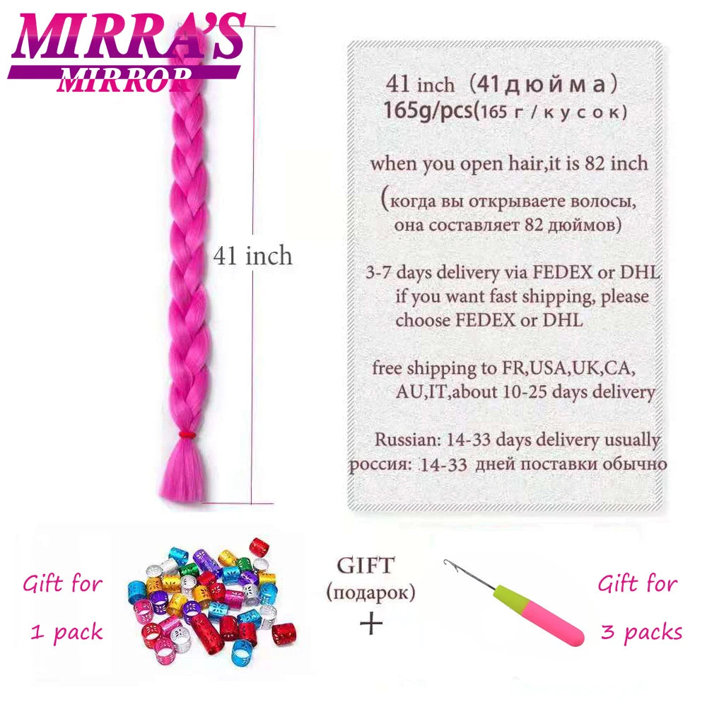 82 Inch Pure Color Jumbo Braiding Hair Extensions Synthetic Braids Ombre Hair For Box Braid Support Wholesale Mirra’s Mirror