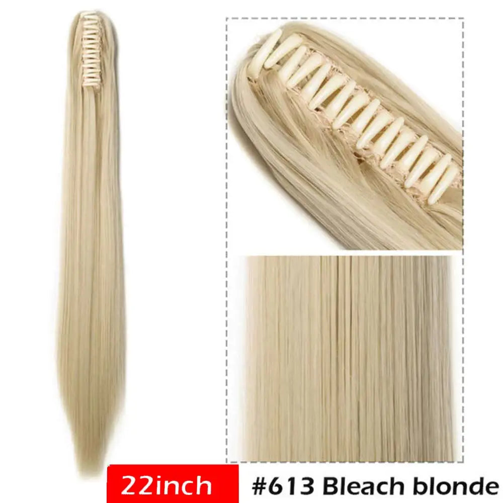 22" Synthetic Women Claw on Ponytail Clip in Hair Extensions Straight Style Pony Tail Hairpiece Ombre Brown Blonde Viralgem Store