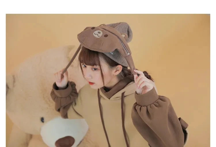 2XL Kawaii Hoodie Harajuku Bear Hooded Sweatshirt Women Korean Long Sleeve Oversized s Sweet Y2K Warm Winter Anime