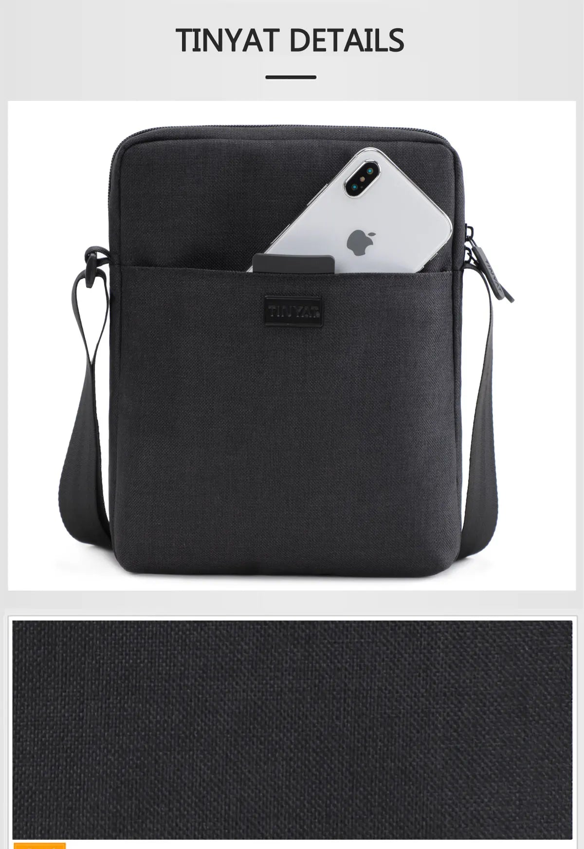 TINYAT Men's Bags Light Canvas Shoulder Bag For 7.9' Ipad Casual Crossbody Bags Waterproof Business Shoulder bag for men 0.13kg