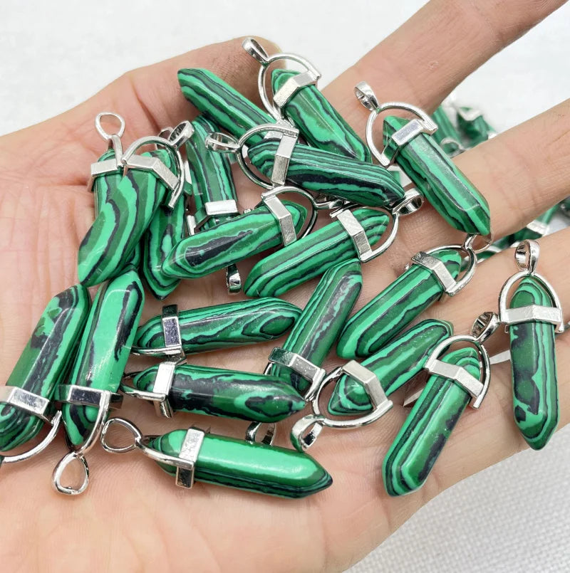 Wholesale Natural Gem Stone Quartz Crystal Turquoise Hexagonal Pendulum Reiki Charm Pendants DIY Jewelry Making Necklaces 10Pcs Viralgem Store