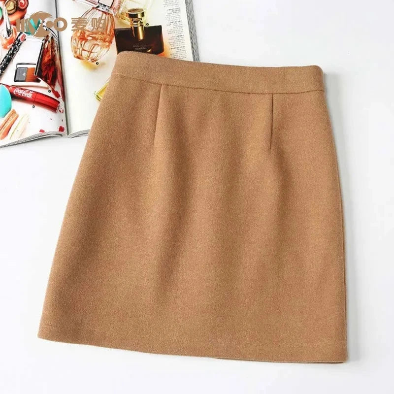 Woolen Skirt Women Winter Autumn Mini Skirts A Line Wrap Hip Korean Fashion A Line Harajuku Faldas Black Skirt