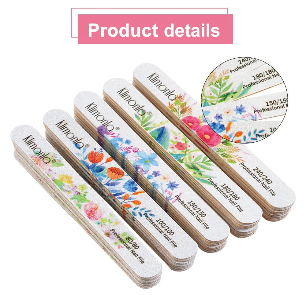 10Pcs/Lot Nail File 100 180 Grit Professional Wooden Two Sided Sanding Files Washable Nails Accessories Manicure Salon Tools