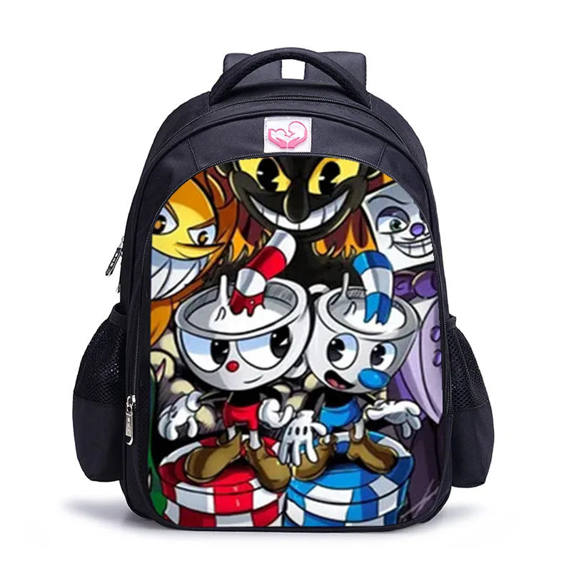 16 Inch Cuphead Game Mugman Children Backpack Lovely Schoolbag Boys and Girls Orthopedic Backpack Pencil Bag Sets