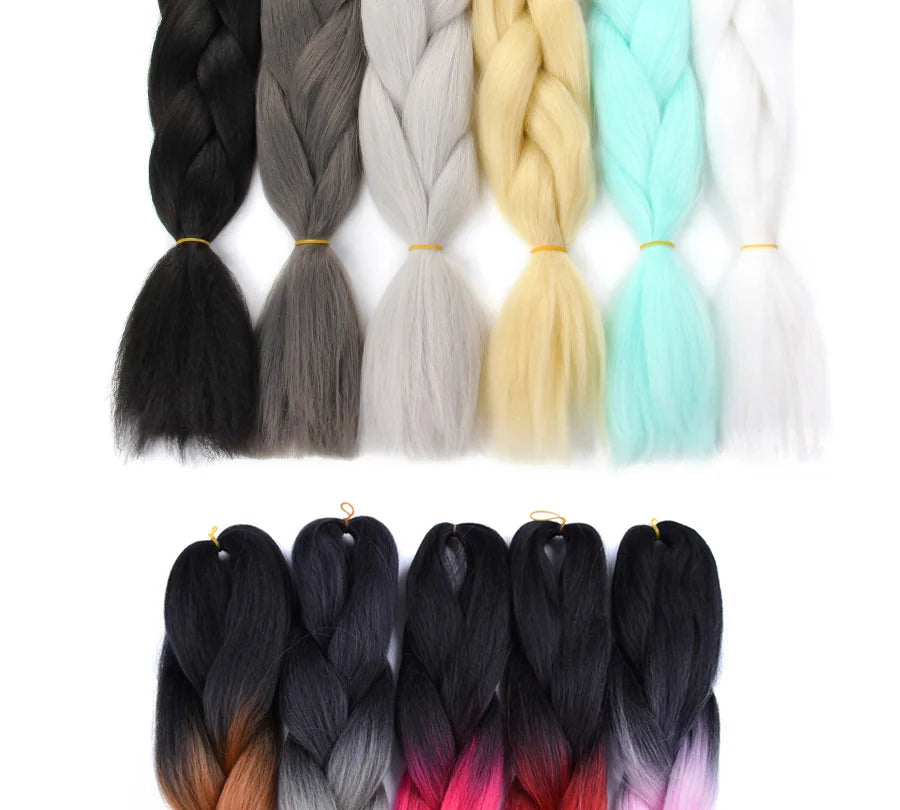 24'' 100G Synthetic Jumbo Braiding Hair Ombre Rainbow Hair Extensions Festival Jumbo Crochet Hair Weaving Box Braids Hairpieces