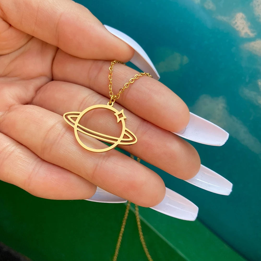 Stainless Steel Necklaces Gothic Planetary Universe Pendant Collar Chain Fashion Necklace For Women Men Jewelry Friend Best Gift