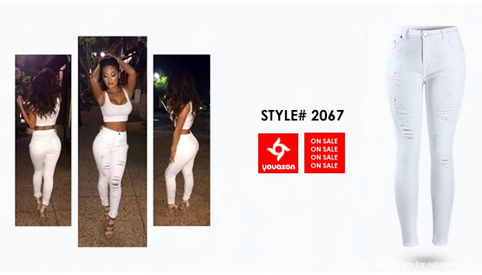 1888 Youaxon Summer Women`s High Waist White Basic Fashion Stretch Skinny Denim Pants Trousers Jeans For Women Free Shipping