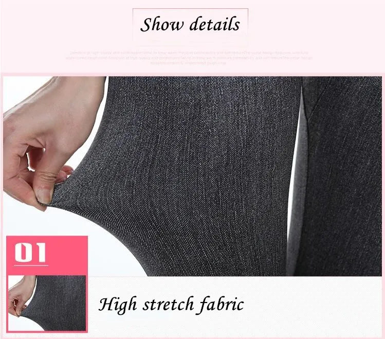 2023 Women's Spring and Summer Tight Imitation Jeans, Smart Slim Fashion, Large Tight Pants, False Pocket Women's Fitness Pants