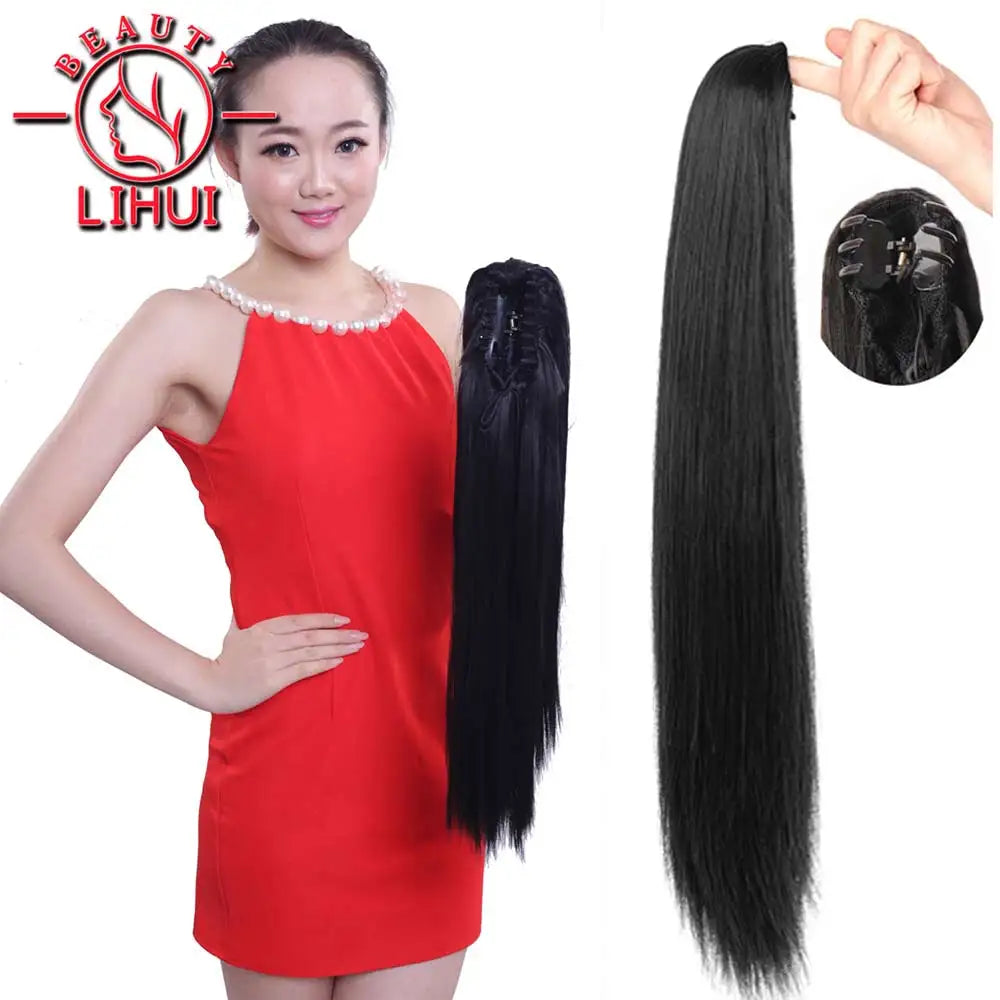 22" Synthetic Women Claw on Ponytail Clip in Hair Extensions Straight Style Pony Tail Hairpiece Ombre Brown Blonde Viralgem Store