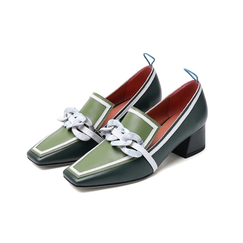 2020 Summer Women Chunky Pumps Thick High Heel Slip-On Waterproof Loafers Shoes Casual Vintage Square Toe Ladies Suit Shoes