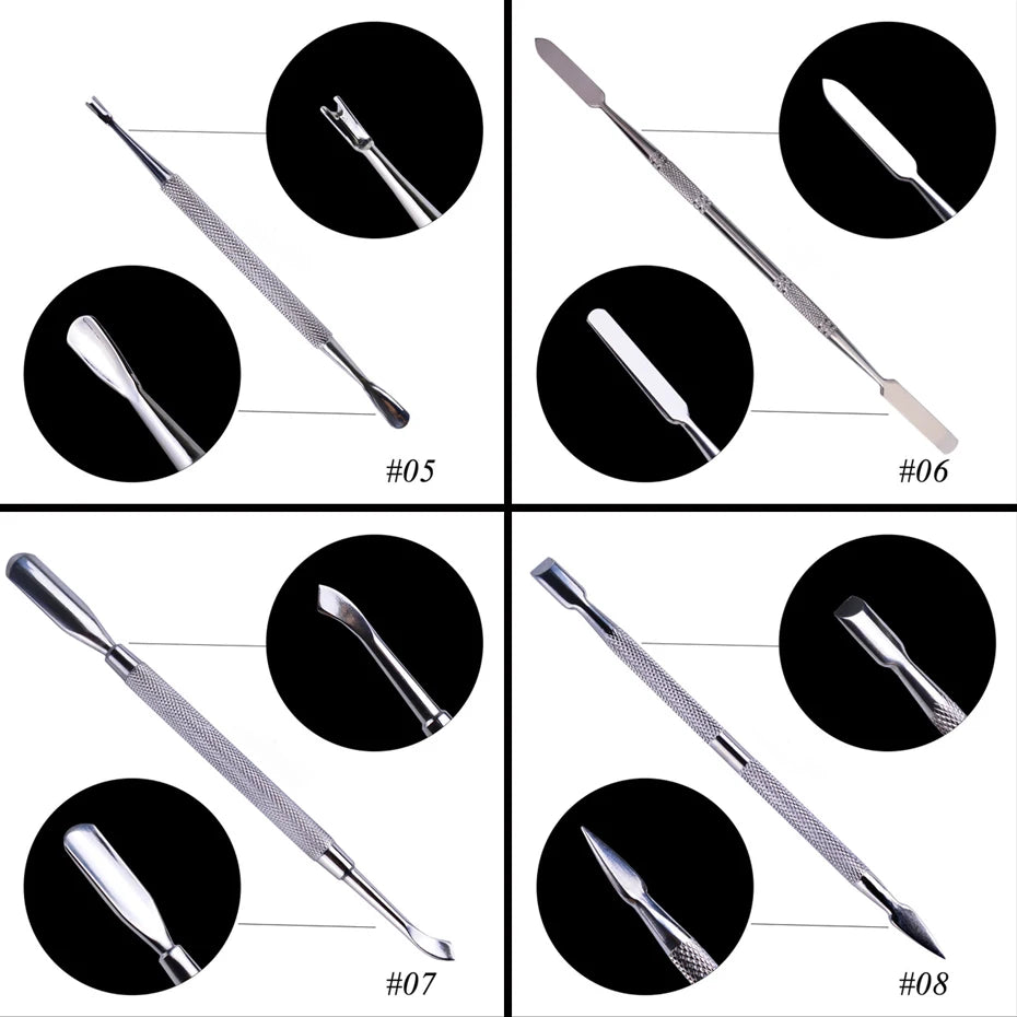 1pcs Double-ended Stainless Steel Nail Cuticle Pusher Tweezer For Dead Skin UV Gel Polish Remove Pedicure Manicure Tool LY01-16
