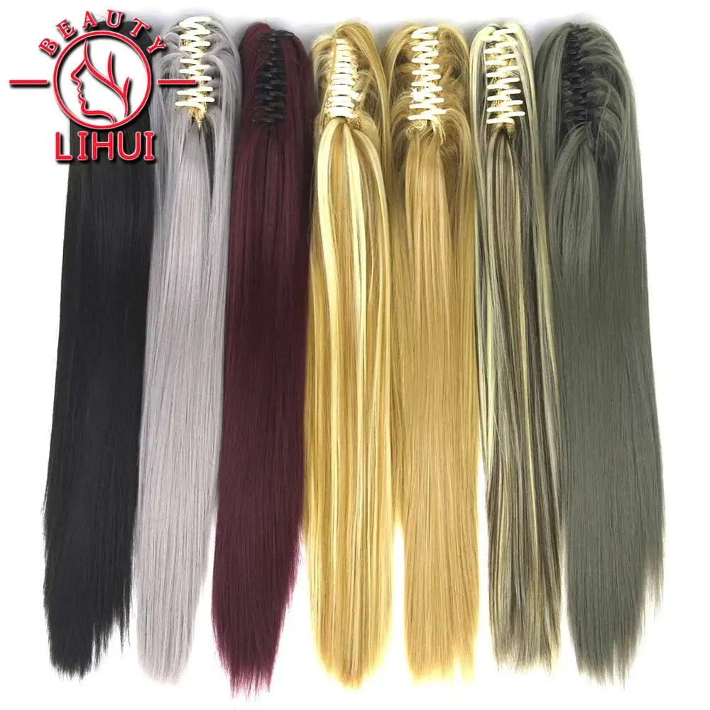 22" Synthetic Women Claw on Ponytail Clip in Hair Extensions Straight Style Pony Tail Hairpiece Ombre Brown Blonde Viralgem Store