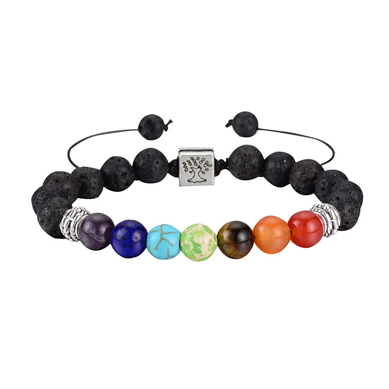 7 Chakra Bracelets Bangles for Women Men Vintage Indian Yoga Chakra Pray Lava Stone Beads Bracelet Healing Jewelry Dropshipping