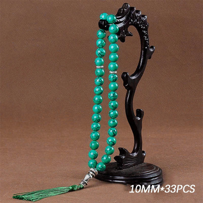 10mm Natural Round Beads Turquoises Tassel Pendant Quartz Stone Bead 33 Prayer Beads Islamic Muslim Tasbih For Women Men Viralgem Store