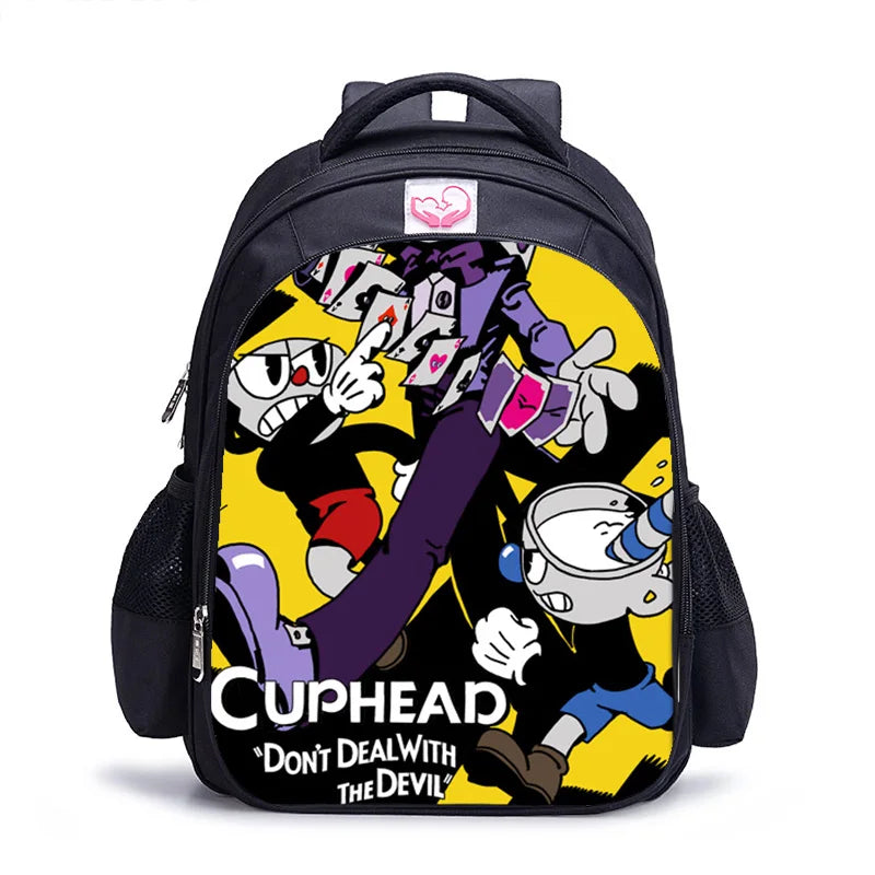 16 Inch Cuphead Game Mugman Children Backpack Lovely Schoolbag Boys and Girls Orthopedic Backpack Pencil Bag Sets