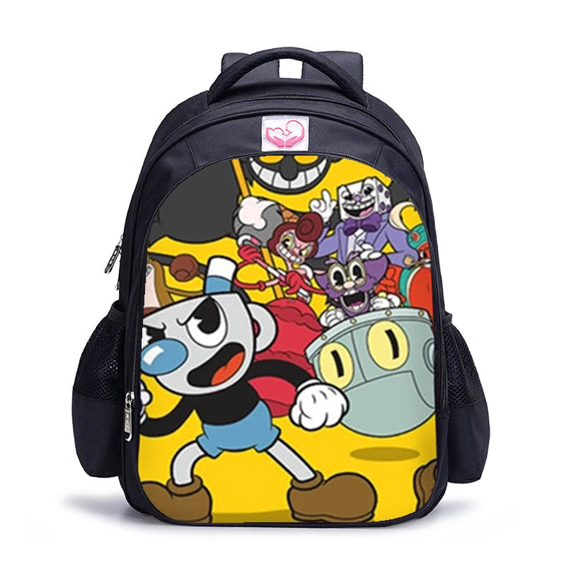 16 Inch Cuphead Game Mugman Children Backpack Lovely Schoolbag Boys and Girls Orthopedic Backpack Pencil Bag Sets