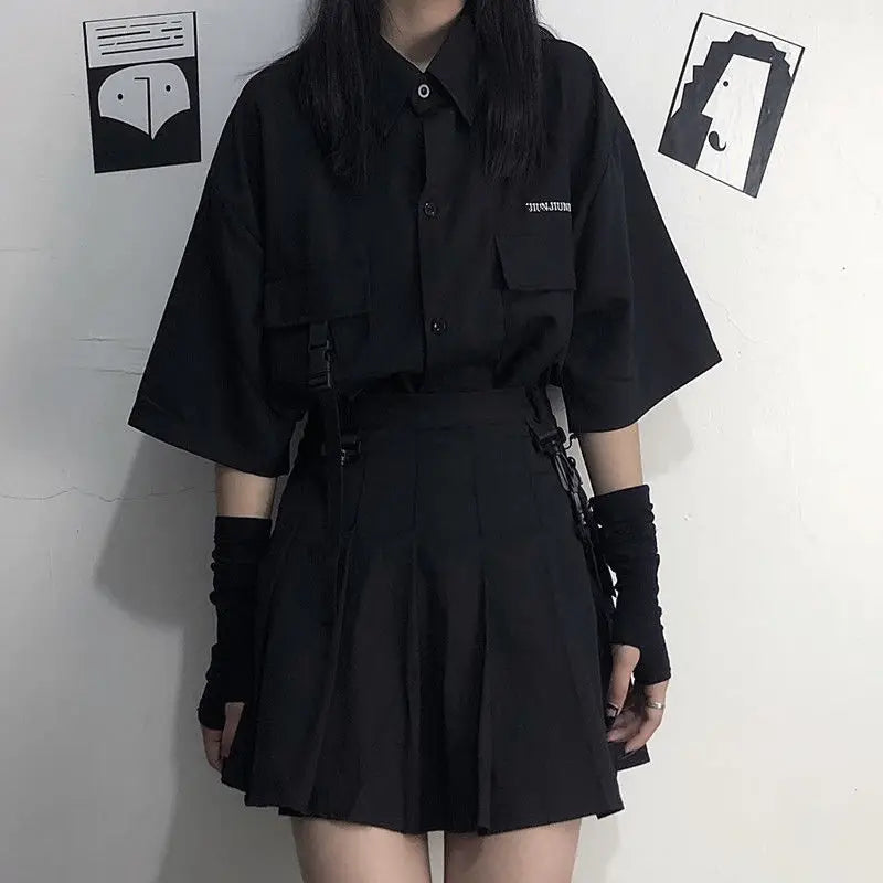 Y2K Gothic Shirt Set Skirt Women Emo Scene Harajuku Grunge Clothes Egirl Techwear Skirt BF Top Aesthetic Jupe Femme Mall Goth
